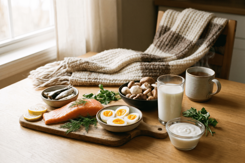 Alimentos con vitamina D: salmón, sardinas, huevos, setas y lácteos